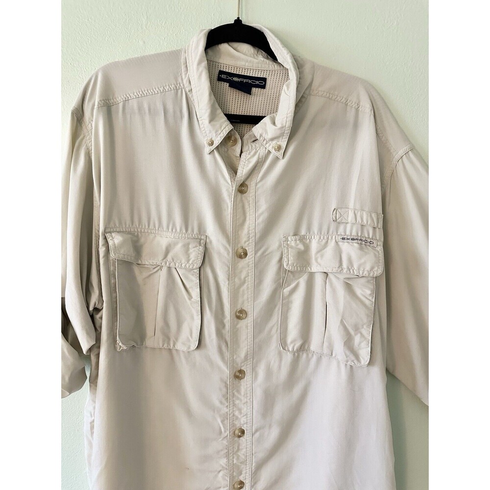 ExOfficio Shirt Mens XXL Beige Tan Brown Nylon Vented Mesh‎ Hiking Outdoors - Picture 6 of 16